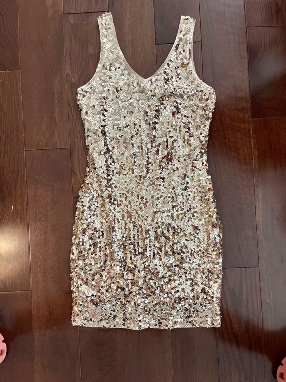 Sequin V-Neck Sleeveless Party Dress - Gold